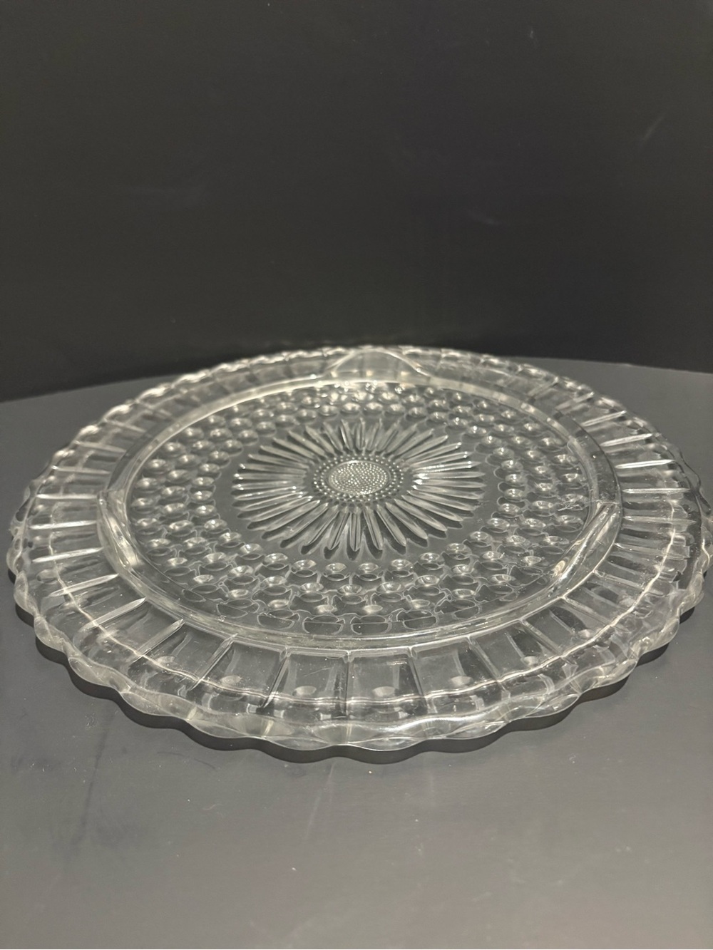 Scalloped Glass Cake Plate with Dome Clear Vintage Footed 11" - Picture 3 of 5